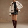 Anewsta Plus Fleece Thick Leather Patchwork Loose Short Jacket main 3
