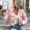 SHEIN LUNE Womens Elegant Casual Commuting Floral Sherpa Zip Front Stand Collar Pocket Textured Fabric Warm Jacket For Fall Winter main 4