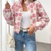 SHEIN LUNE Womens Elegant Casual Commuting Floral Sherpa Zip Front Stand Collar Pocket Textured Fabric Warm Jacket For Fall Winter main 5