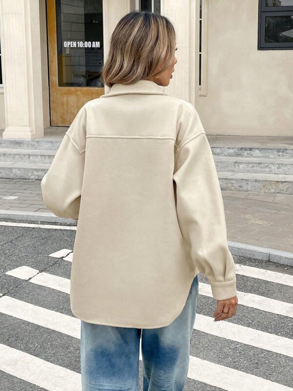 Women Flap Pocket High Low Hem Overcoat Jacket
