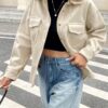 Women Flap Pocket High Low Hem Overcoat Jacket