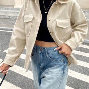 Women Flap Pocket High Low Hem Overcoat Jacket