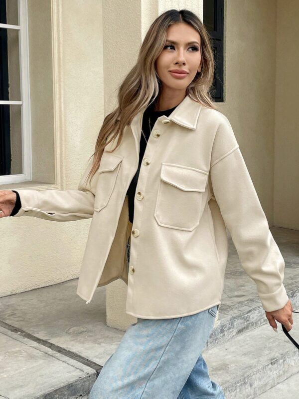 Women Flap Pocket High Low Hem Overcoat Jacket