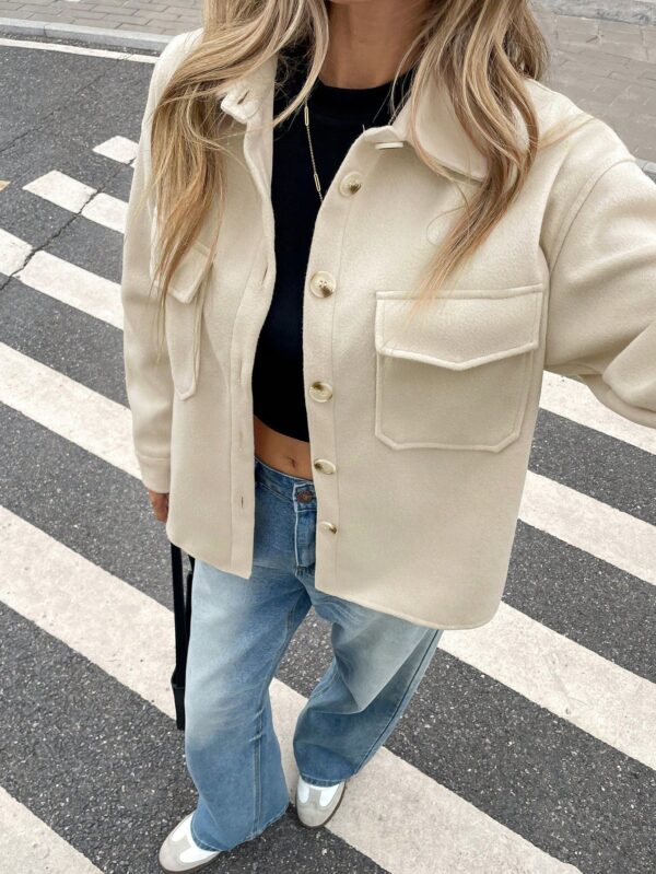 Women Flap Pocket High Low Hem Overcoat Jacket