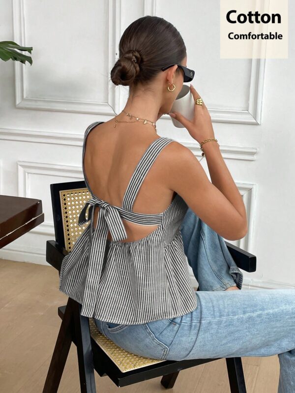 Summer New Arrival Women Striped Bowknot Back Halter Top