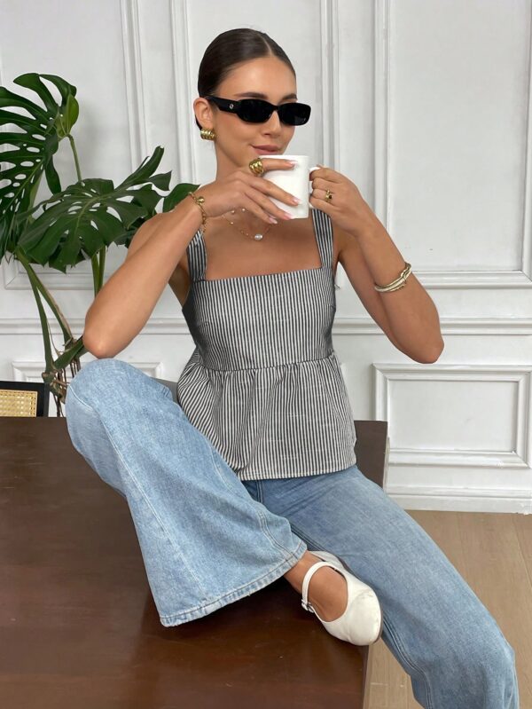 Summer New Arrival Women Striped Bowknot Back Halter Top