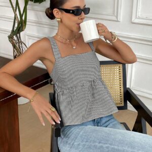 Summer New Arrival Women Striped Bowknot Back Halter Top