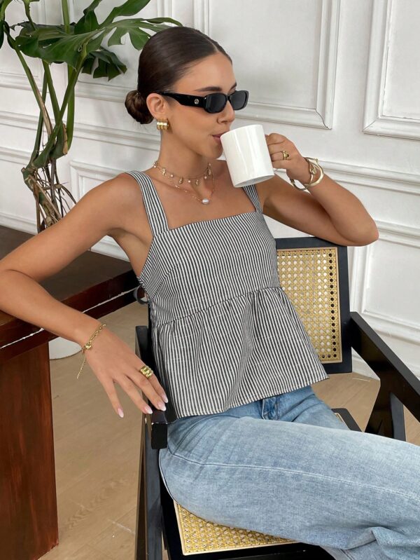 Summer New Arrival Women Striped Bowknot Back Halter Top