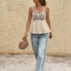 Serisse Womens Boho Shirred Cami Top Woven Fabric Spaghetti Strap Regular Length And Flared Hem main 2
