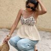 Women Embroidered Tie Front Cami Top