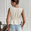 Serisse Womens Casual Elegant Solid Color V Neck Textured Front Tie Ruffle Hem Sleeveless Top For Autumn Womens Fall Front Tie Long Sleeve Cropped Casual Blouse Teacher Clothes Fall Outfits Fall Wedding (1)