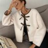 Serisse Womens Tie Up Contrast Trim Bow Jacket Fall Winter Warm Long SleeveFlannel JacketFleece Jacket Womens Tie Up Contrast Trim Bow Jacket Fall Winter Warm Long SleeveFlannel JacketFleece Jacket main 2
