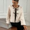 Serisse Womens Tie Up Contrast Trim Bow Jacket Fall Winter Warm Long SleeveFlannel JacketFleece Jacket Womens Tie Up Contrast Trim Bow Jacket Fall Winter Warm Long SleeveFlannel JacketFleece Jacket main 5