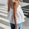 Serisse Womens Vacation And Leisure White Floral Jacquard Ruffle Hem Cami Tank Top Casual Daily WearSummer TopsCrop Tops WomenGoing Out Tops Women main 3